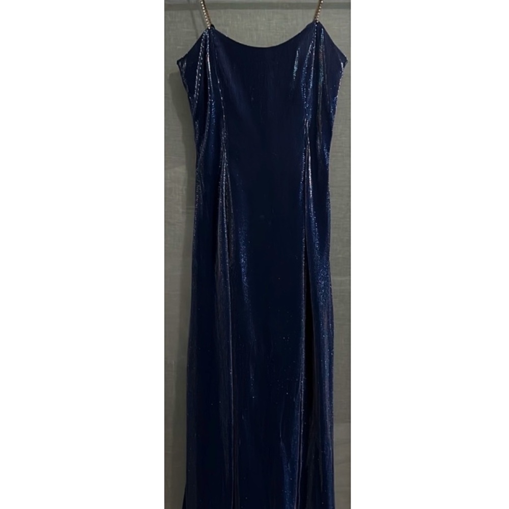 Vintage 90s Navy Blue Shimmer Rhinestone Holiday Strap Dress by Scott Mcclintock